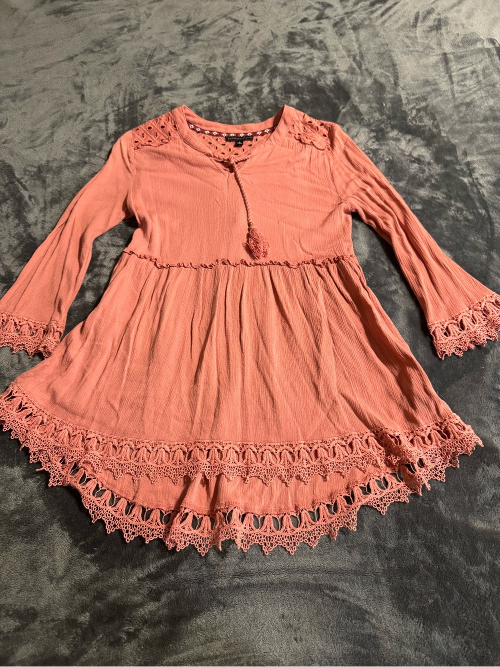 Signature 1 Studio Womens Small Boho Crochet-Trim Tunic Dress in Dusty Rose